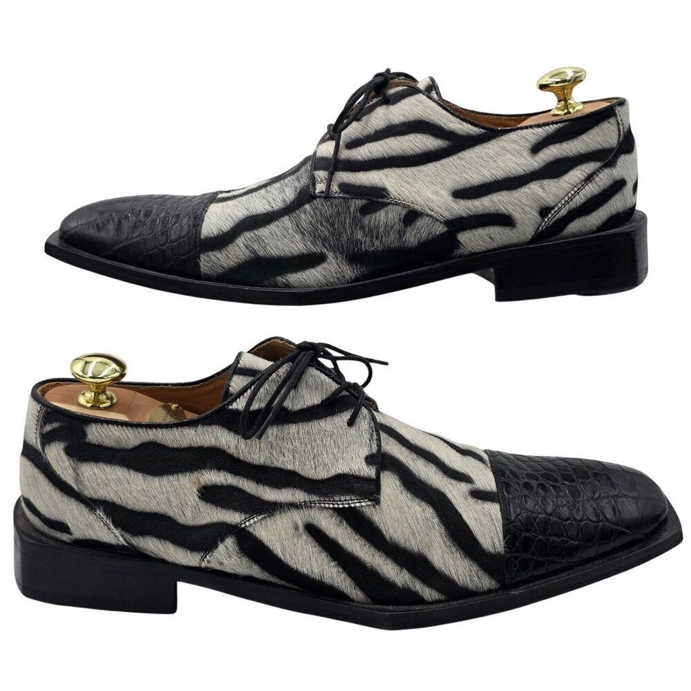 Vintage David Eden Mens Size 9 Alligator Pony Hair Zebra Black White Spectators - Picture 5 of 12